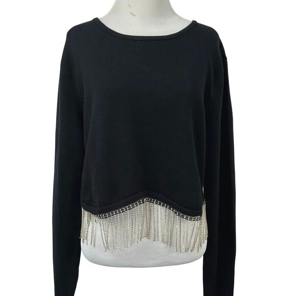 Forever 21 Sweaters - Forever 21+ Black Rhinestone Fringe Sweater Top NWT Plus Size 3X Party Glam Y2K